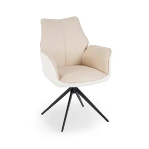 Sedia girevole con braccioli velluto e tessuto spugna beige ISALIE DHF