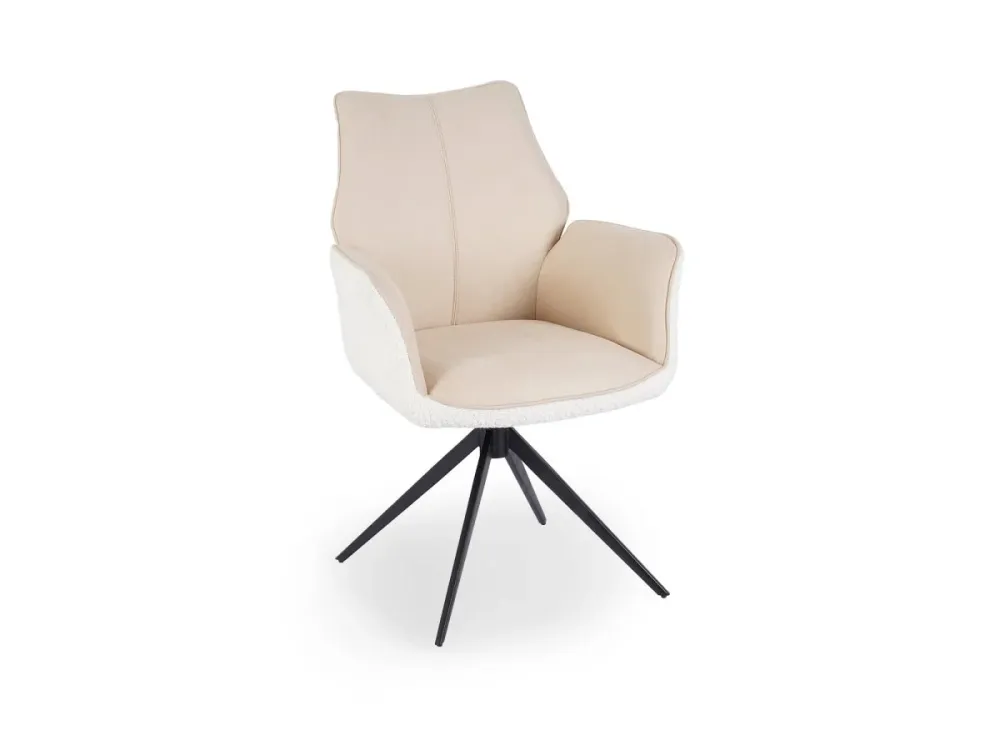 Sedia girevole con braccioli velluto e tessuto spugna beige ISALIE DHF