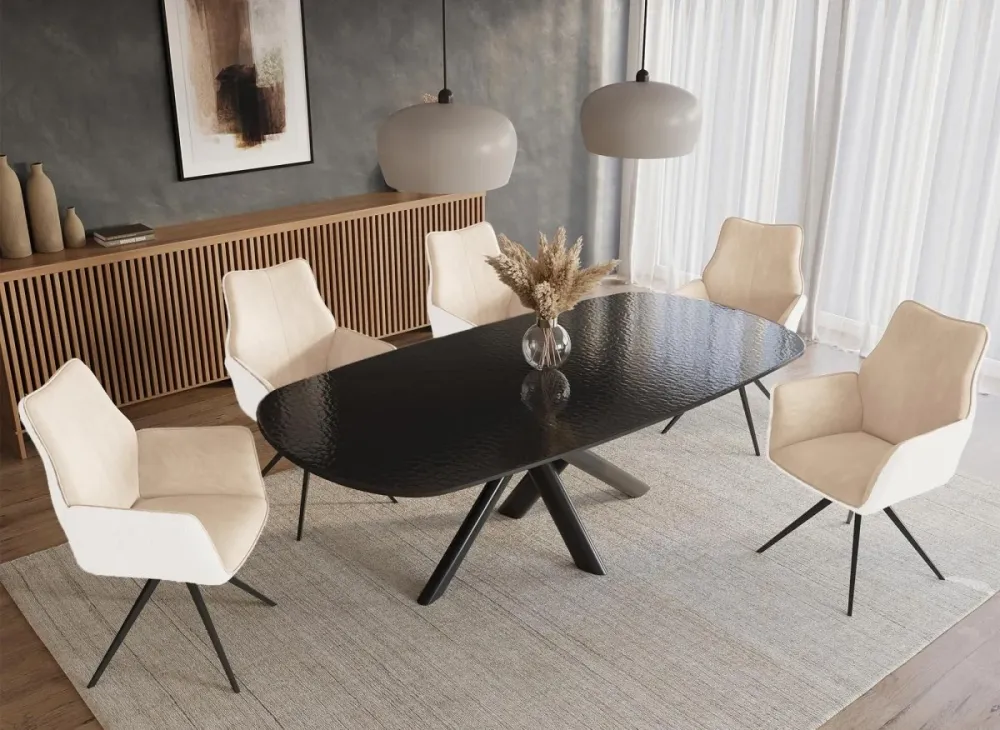 Sedia girevole con braccioli velluto e tessuto spugna beige ISALIE DHF