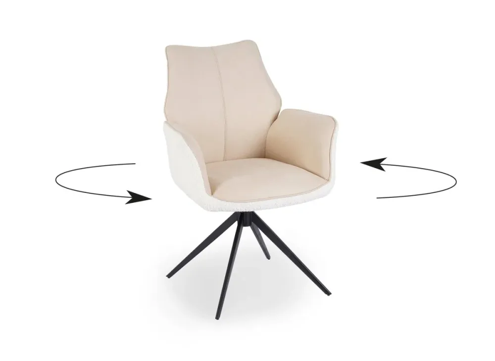 Sedia girevole con braccioli velluto e tessuto spugna beige ISALIE DHF