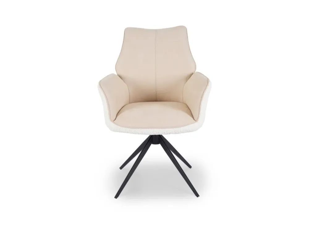 Sedia girevole con braccioli velluto e tessuto spugna beige ISALIE DHF