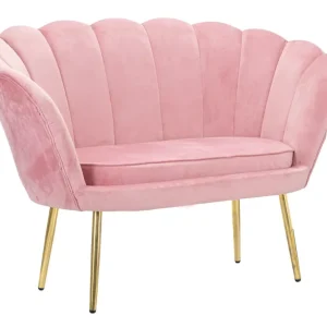 Divanetto due posti modello fiore velluto rosa gambe metallo dorato cm 130x74x84h