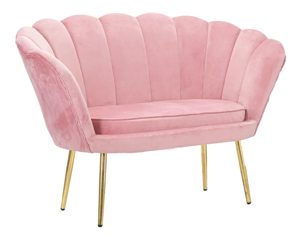 Divanetto due posti modello fiore velluto rosa gambe metallo dorato cm 130x74x84h