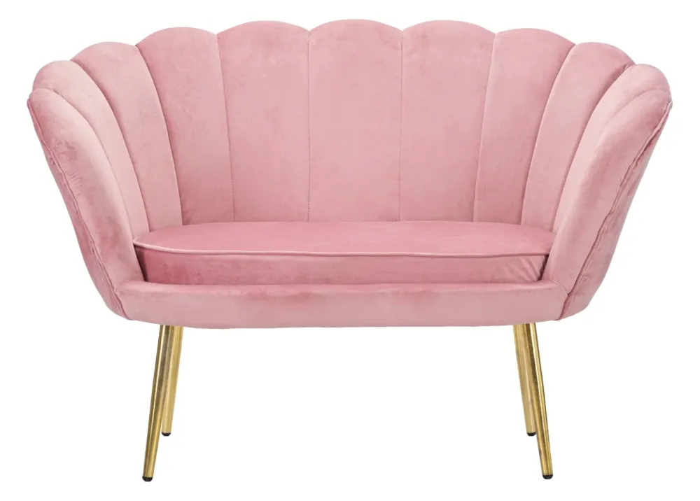 Divanetto due posti modello fiore velluto rosa gambe metallo dorato cm 130x74x84h
