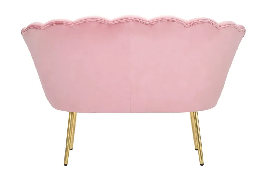 Divanetto due posti modello fiore velluto rosa gambe metallo dorato cm 130x74x84h