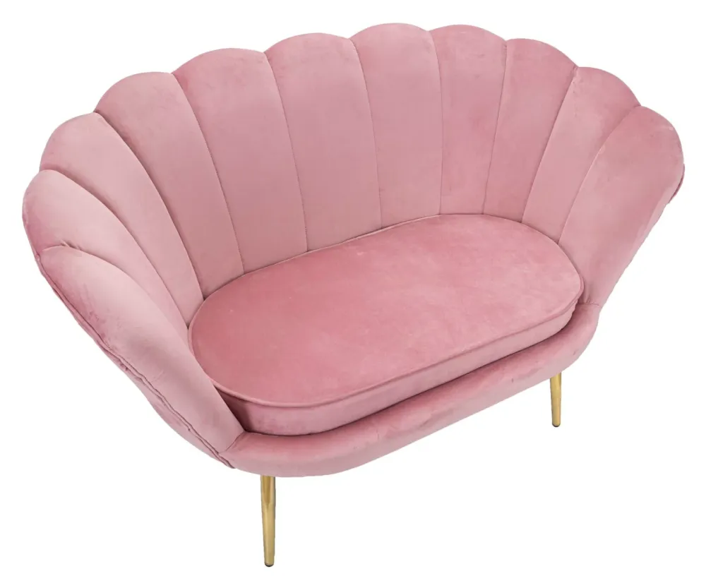 Divanetto due posti modello fiore velluto rosa gambe metallo dorato cm 130x74x84h