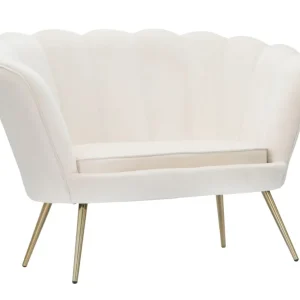 Divanetto moderno fiore velluto colore crema gambe dorate cm 130x74x84h