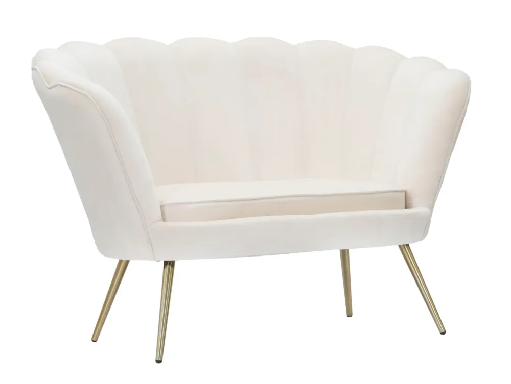 Divanetto moderno fiore velluto colore crema gambe dorate cm 130x74x84h