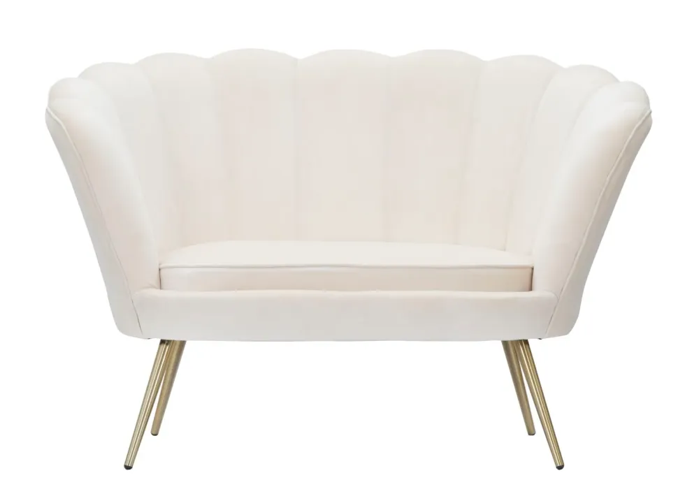 Divanetto moderno fiore velluto colore crema gambe dorate cm 130x74x84h