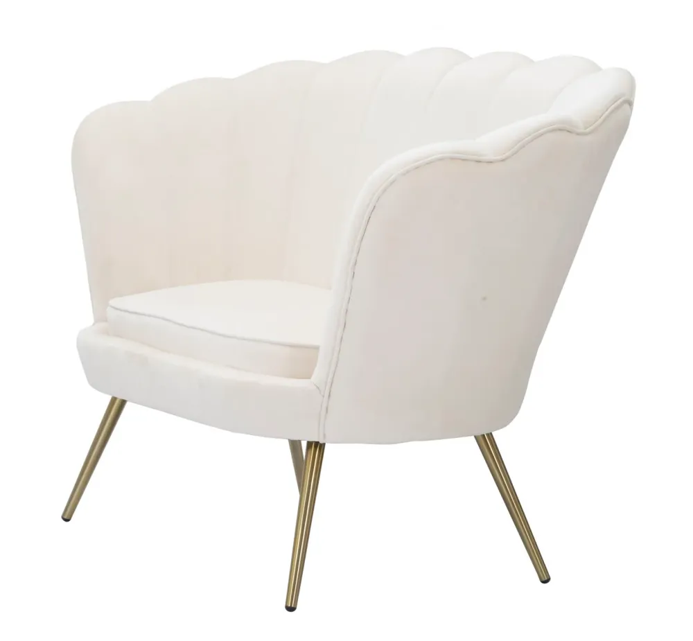 Divanetto moderno fiore velluto colore crema gambe dorate cm 130x74x84h