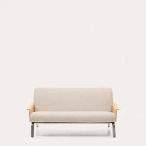 Divano Amsen 2 posti beige realizzato multistrato di rovere con gambe acciaio inossidabile spazzolato 150 cm