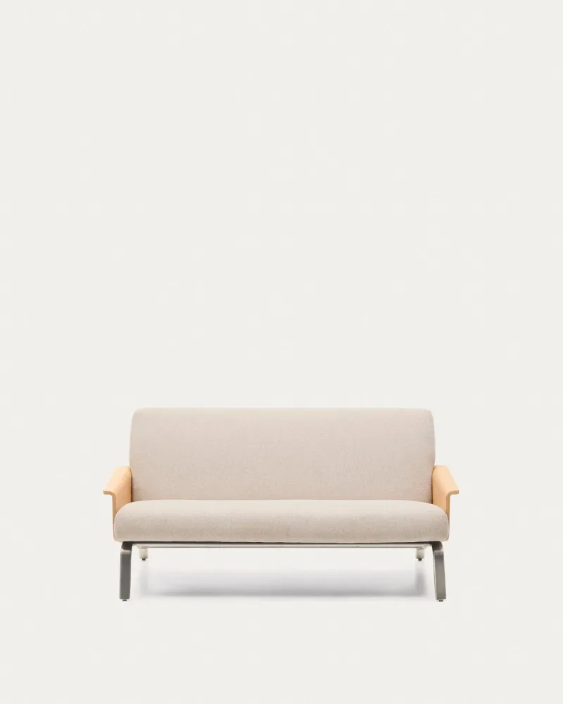 Divano Amsen 2 posti beige realizzato multistrato di rovere con gambe acciaio inossidabile spazzolato 150 cm