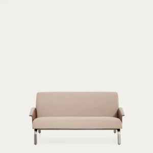 Divano Amsen 2 posti marrone chiaro realizzato multistrato di noce e gambe acciaio inossidabile spazzolato 150 cm