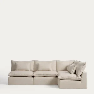 Divano angolare componibile Anarela 6 posti sfoderabile lino e viscosa beige, 327 x 217 cm/217 x 327 cm, FSC Mix Credit