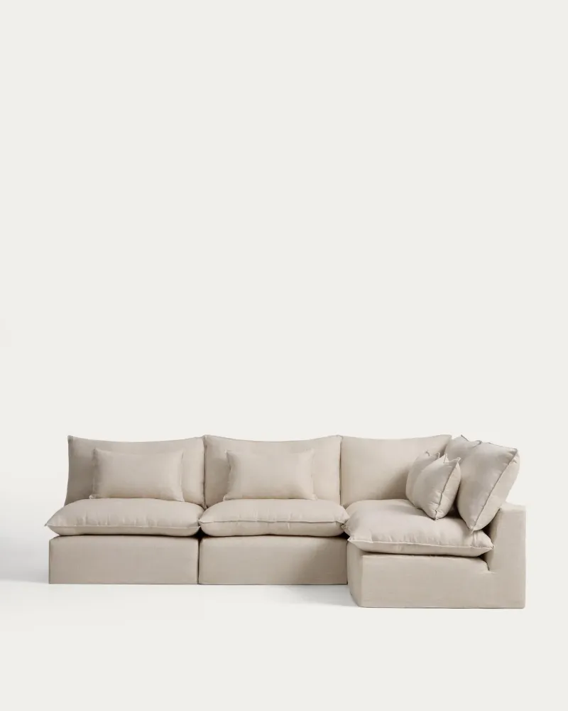 Divano angolare componibile Anarela 6 posti sfoderabile lino e viscosa beige, 327 x 217 cm/217 x 327 cm, FSC Mix Credit