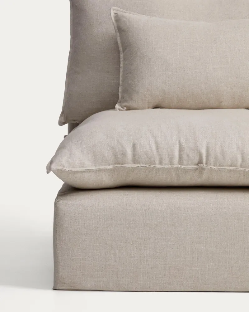 Divano angolare componibile Anarela 6 posti sfoderabile lino e viscosa beige, 327 x 217 cm/217 x 327 cm, FSC Mix Credit