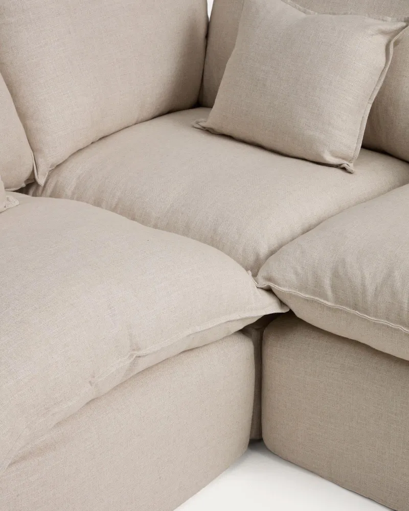 Divano angolare componibile Anarela 6 posti sfoderabile lino e viscosa beige, 327 x 217 cm/217 x 327 cm, FSC Mix Credit