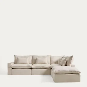 Divano angolare componibile Anarela 6 posti sfoderabile lino e viscosa beige, 347 x 307 cm, FSC Mix Credit
