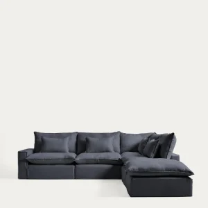 Divano angolare componibile Anarela 6 posti sfoderabile lino e viscosa grigio scuro, 347 x 307 cm, FSC Mix Credit