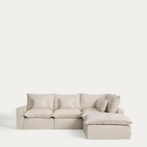 Divano angolare componibile Anarela 4 posti sfoderabile lino e viscosa beige, 307 x 287 cm, FSC Mix Credit
