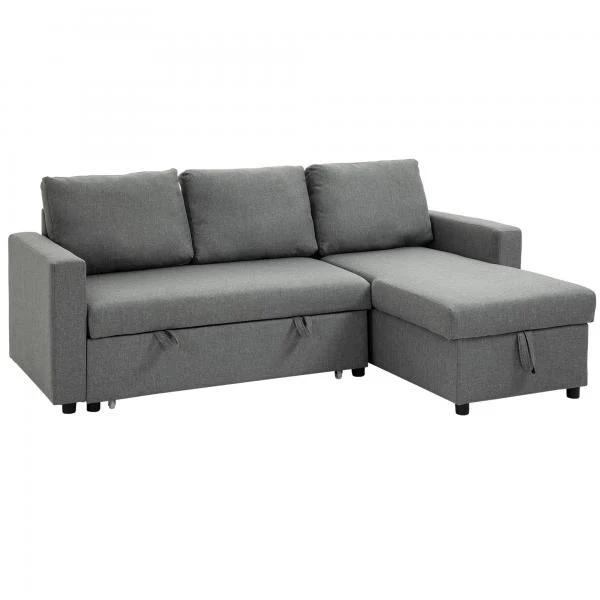 Divano angolare con funzione letto con contenitore grigio chiaro
