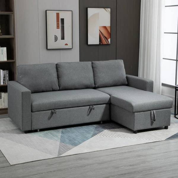 Divano angolare con funzione letto con contenitore grigio chiaro