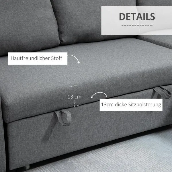 Divano angolare con funzione letto con contenitore grigio chiaro