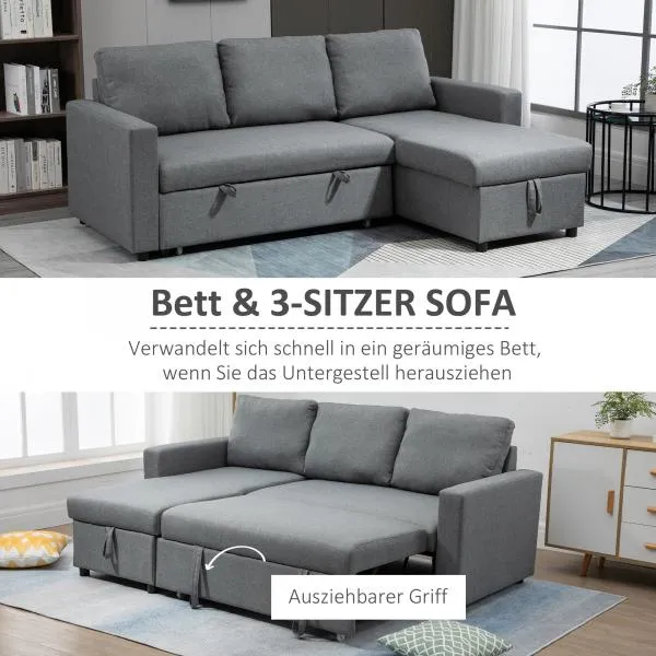 Divano angolare con funzione letto con contenitore grigio chiaro