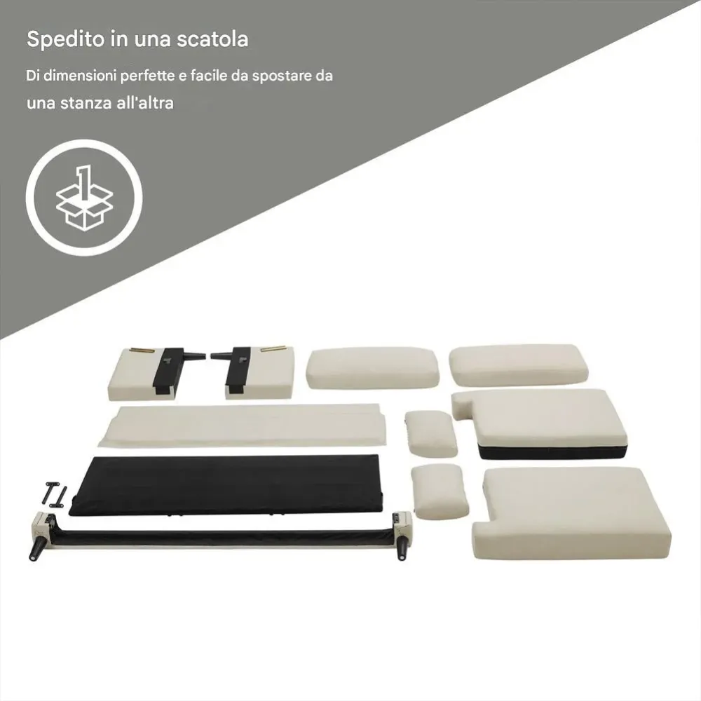 Divano Beige 3 Posti Positano con Gambe Legno e Cuscini Imbottiti 191x88x84cm
