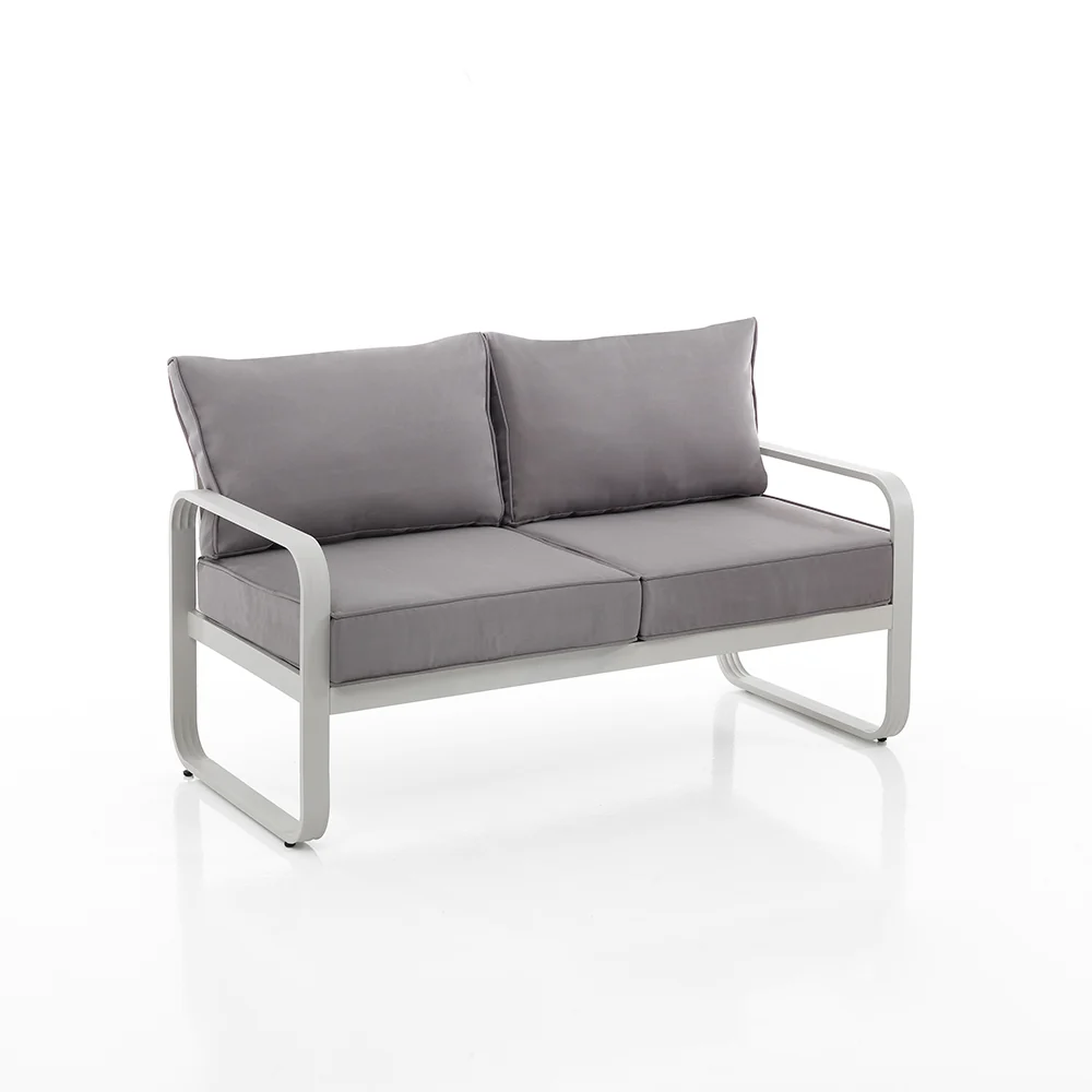 Divano biposto da interno o esterno alluminio bianco con cuscini cm 131x72x76h