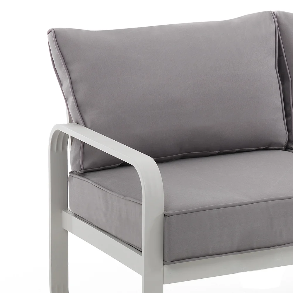 Divano biposto da interno o esterno alluminio bianco con cuscini cm 131x72x76h