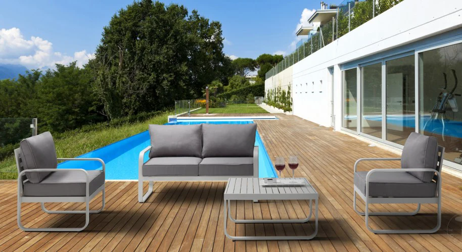 Divano biposto da interno o esterno alluminio bianco con cuscini cm 131x72x76h