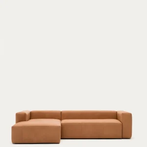 Divano Blok pelle marrone chaise longue 3 posti sinistra 300 cm