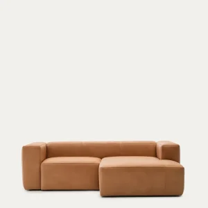 Divano Blok pelle marrone chaise longue 2 posti destra 240 cm