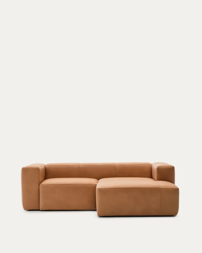 Divano Blok pelle marrone chaise longue 2 posti destra 240 cm