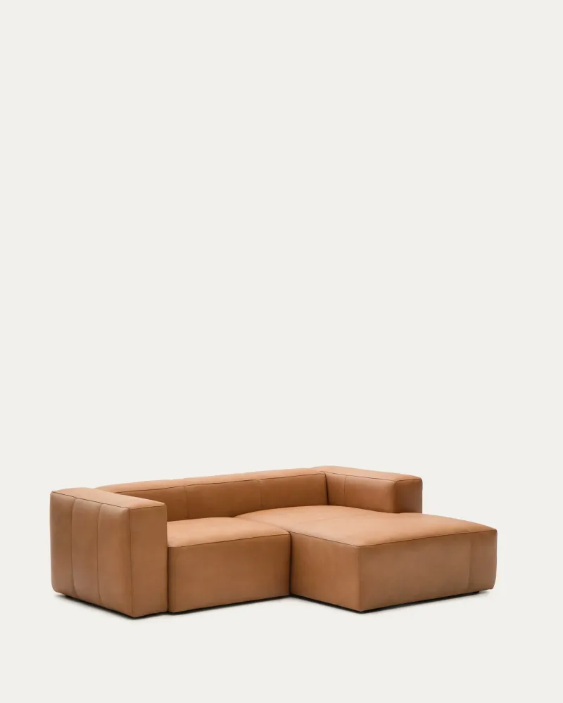 Divano Blok pelle marrone chaise longue 2 posti destra 240 cm