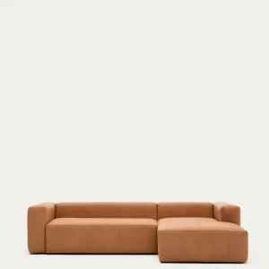 Divano Blok pelle marrone chaise longue 3 posti destra 300 cm