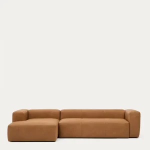 Divano Blok pelle marrone chaise longue 4 posti sinistra 330 cm