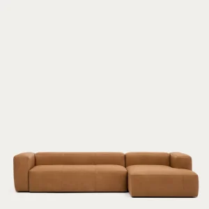 Divano Blok pelle marrone chaise longue 4 posti destra pelle 330 cm