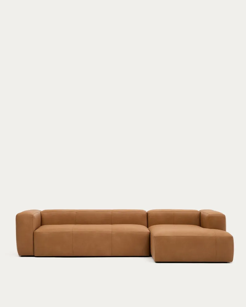 Divano Blok pelle marrone chaise longue 4 posti destra pelle 330 cm