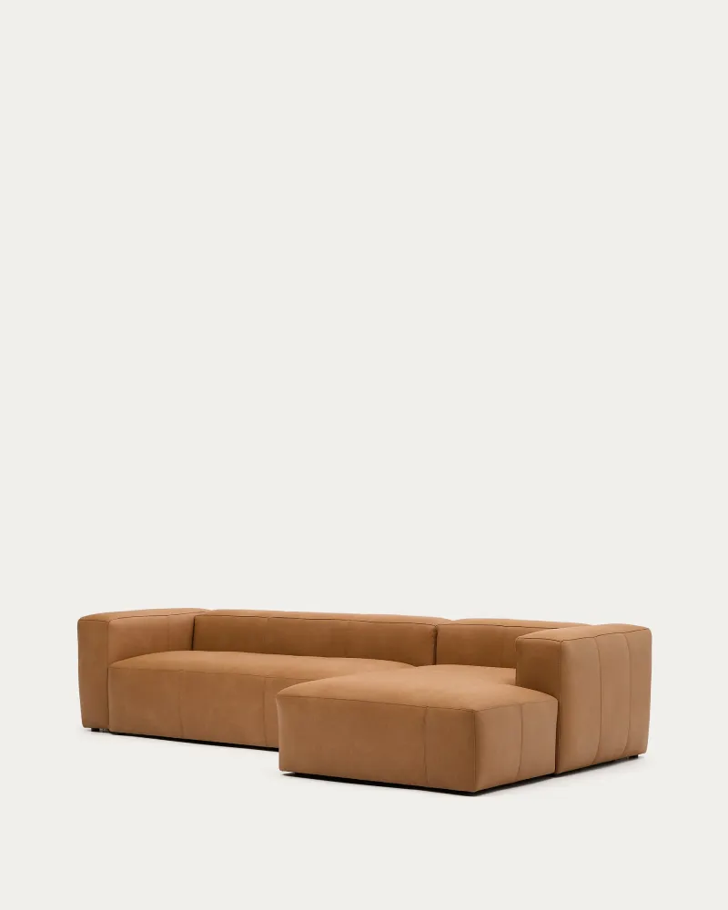 Divano Blok pelle marrone chaise longue 4 posti destra pelle 330 cm