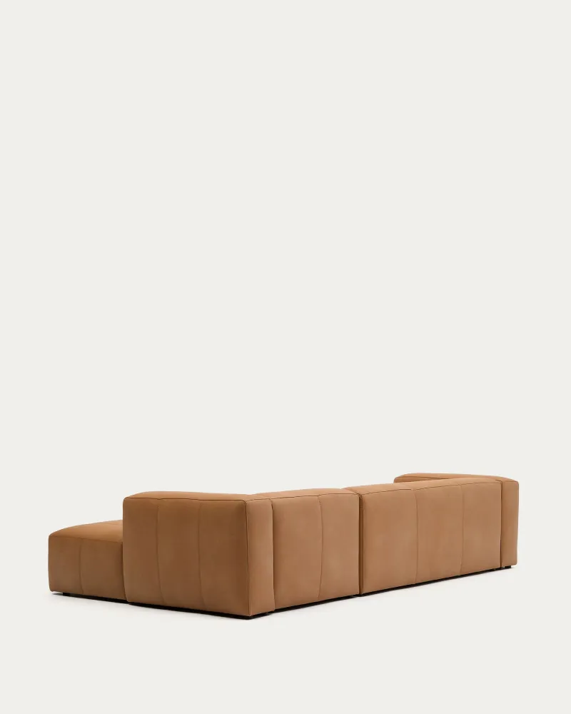 Divano Blok pelle marrone chaise longue 4 posti destra pelle 330 cm