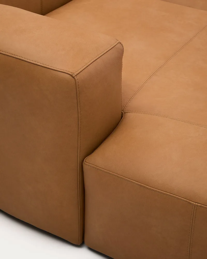 Divano Blok pelle marrone chaise longue 4 posti destra pelle 330 cm