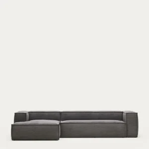Divano Blok 4 posti con velluto coste spesso grigio e chaise longue sinistra 330 cm FSC Mix Credit