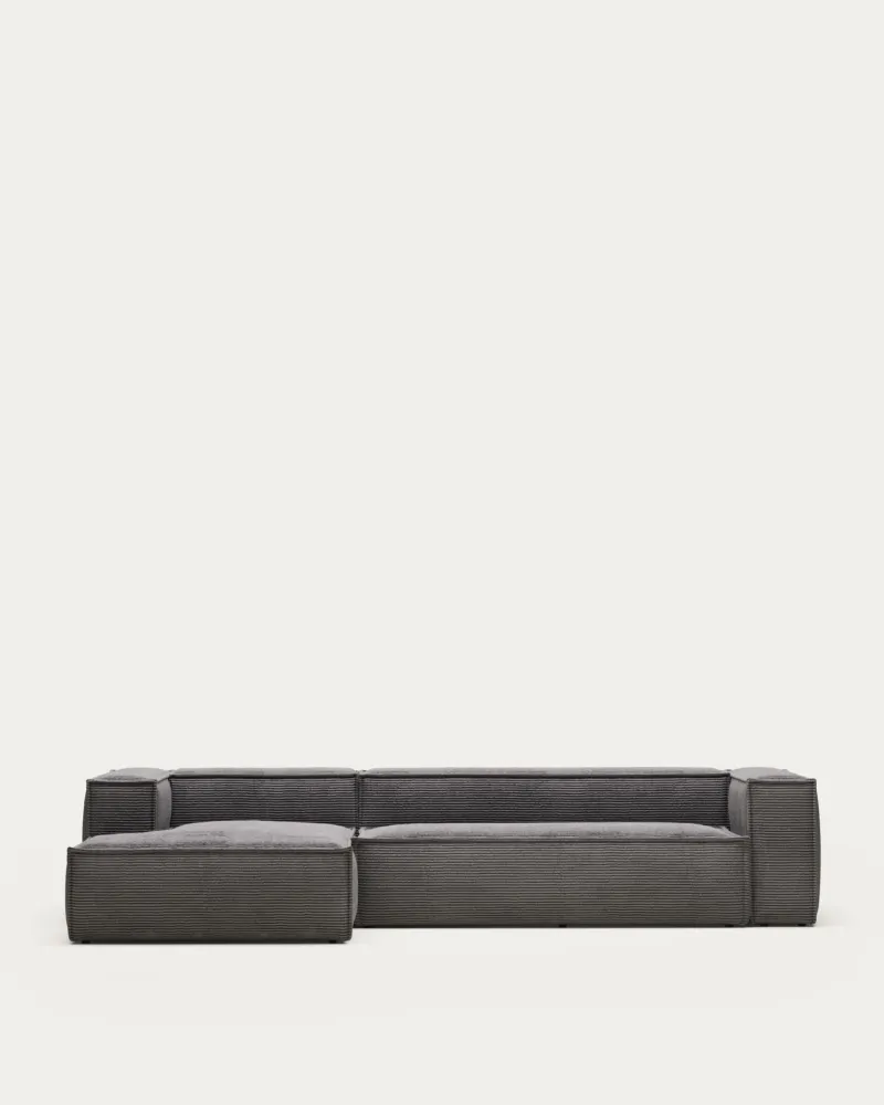 Divano Blok 4 posti con velluto coste spesso grigio e chaise longue sinistra 330 cm FSC Mix Credit