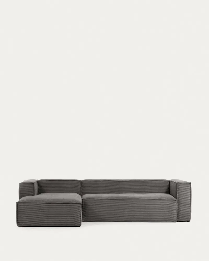 Divano Blok 4 posti con velluto coste spesso grigio e chaise longue sinistra 330 cm FSC Mix Credit