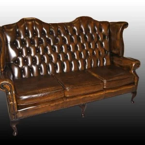 Divano Chesterfield con orecchie 3 posti del 1950 verde
