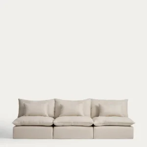 Divano componibile Anarela 5 posti sfoderabile lino e viscosa beige, 330 cm, FSC Mix Credit