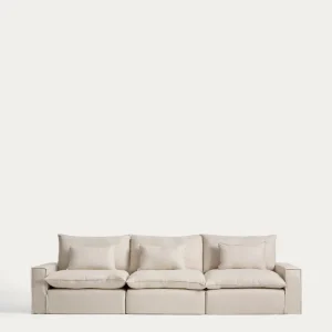 Divano componibile Anarela 5 posti sfoderabile lino e viscosa beige, 370 cm, FSC Mix Credit