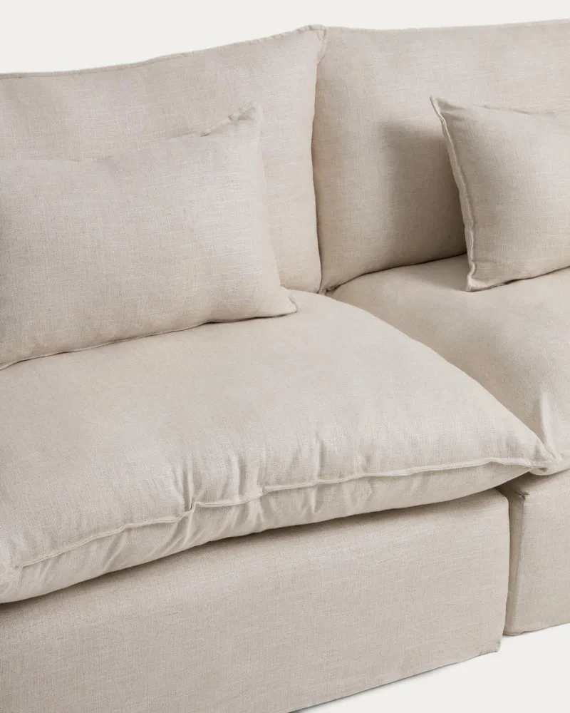 Divano componibile Anarela 5 posti sfoderabile lino e viscosa beige, 370 cm, FSC Mix Credit